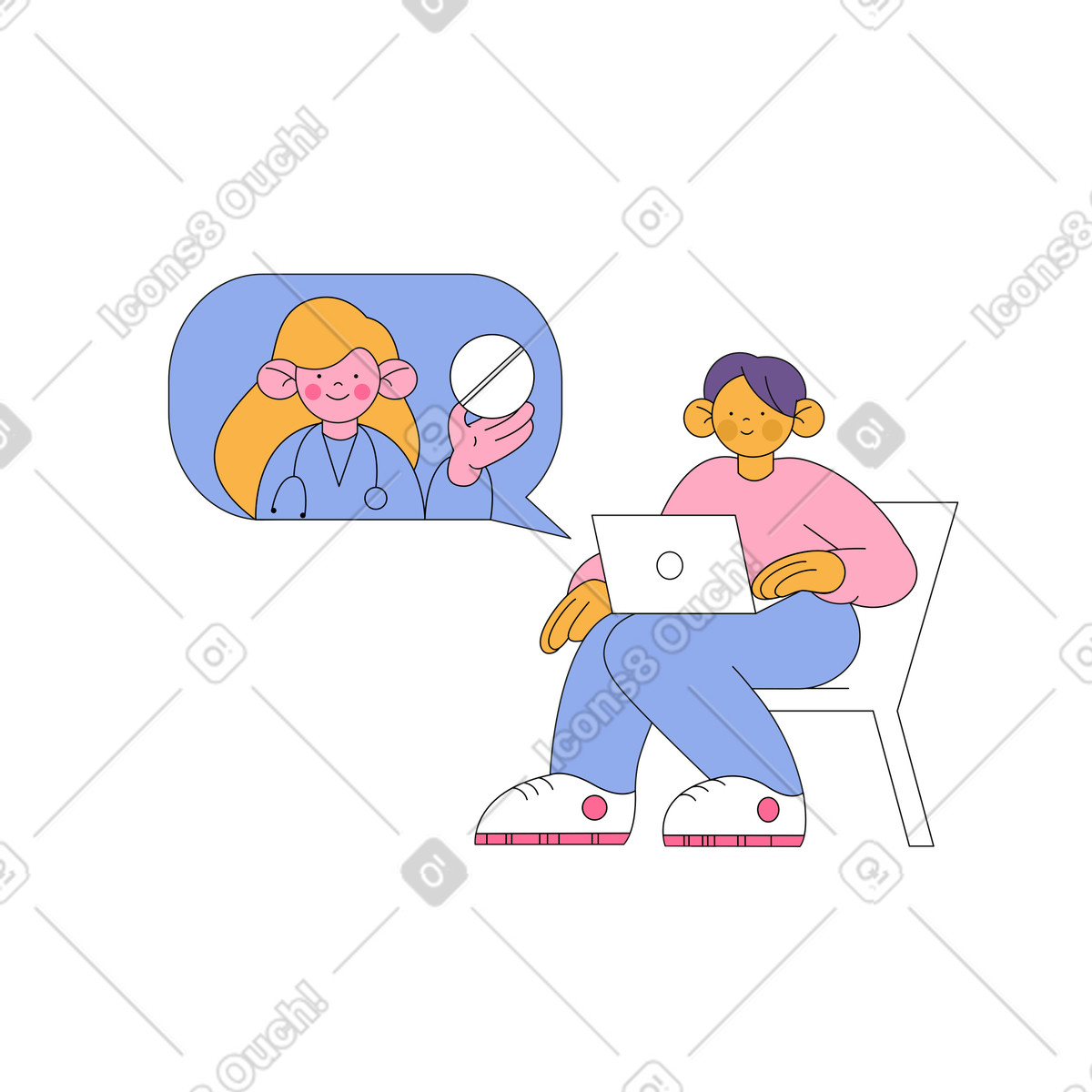 Illustration Man with doctor on online consultation dans le style Bloom à télécharger aux formats PNG, SVG