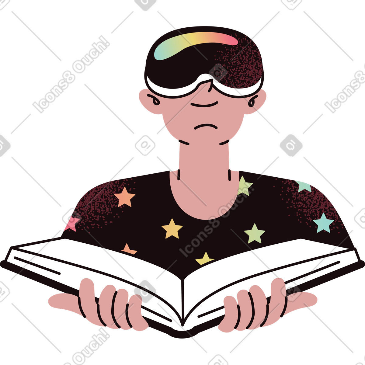 Ragazzo con occhiali vr e libro illustrazione in stile Delight scarica in PNG, SVG