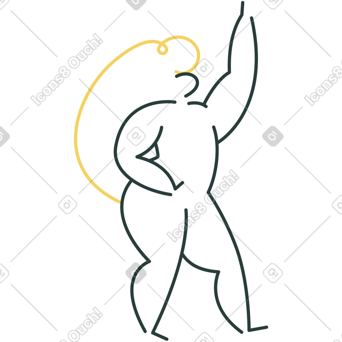 Dancer pose line drawing with raised arm illustration in Macaroni style download in PNG, SVG