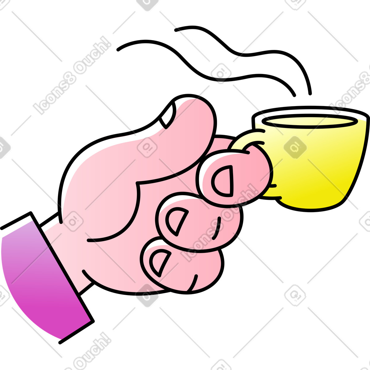 Ilustración Mano con una taza de café en estilo Pocus a descargar en PNG y SVG