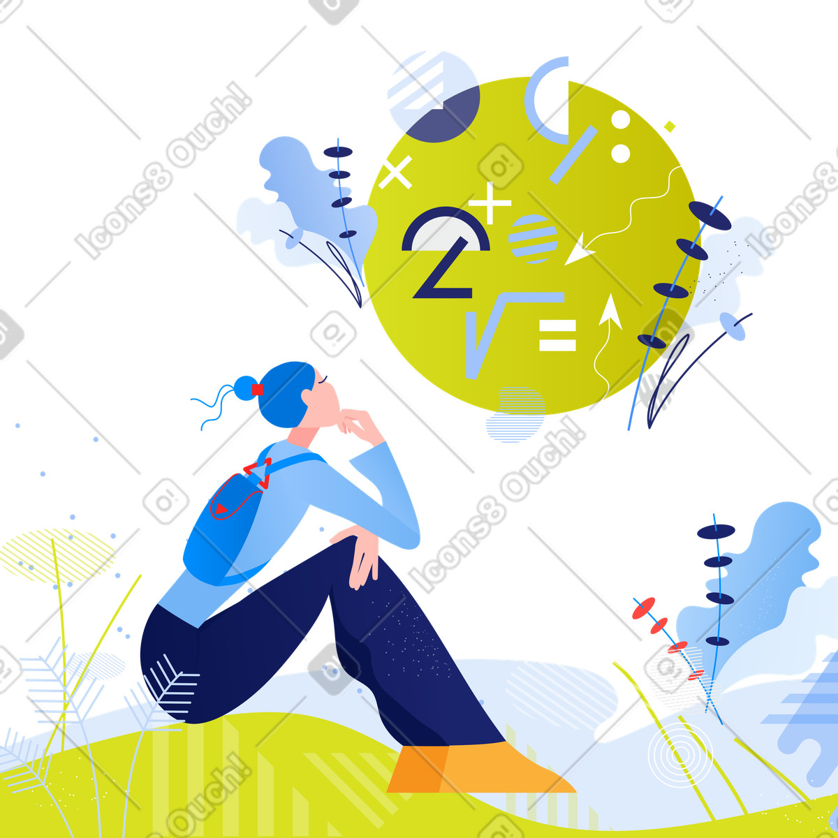 Studente che pensa alla matematica illustrazione in stile Clip scarica in PNG, SVG