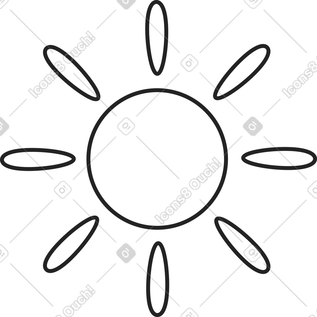 Sun with rays illustration in Sammy Line style download in PNG, SVG