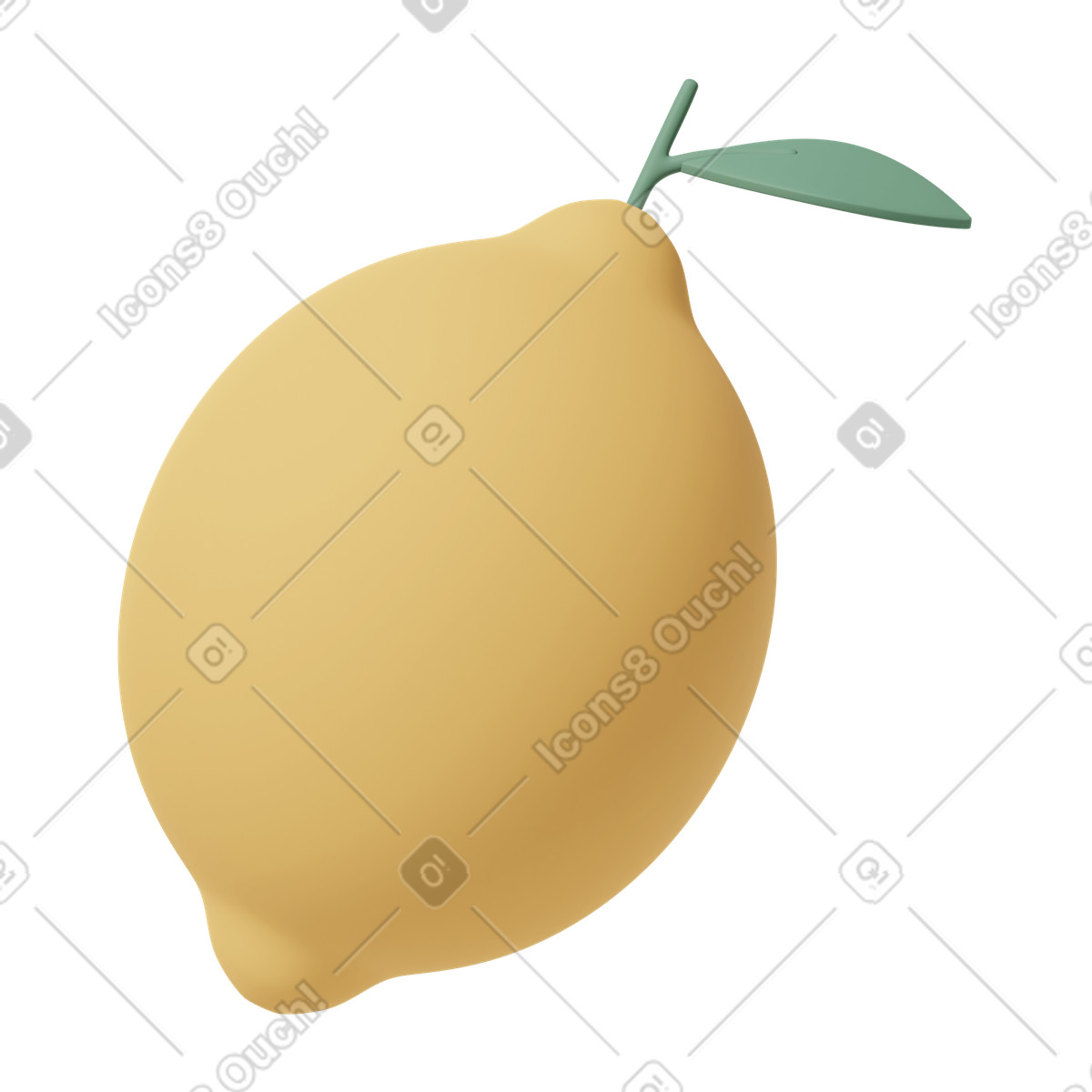 Yellow lemon with leaf illustration in 3D Casual life style download in PNG, SVG