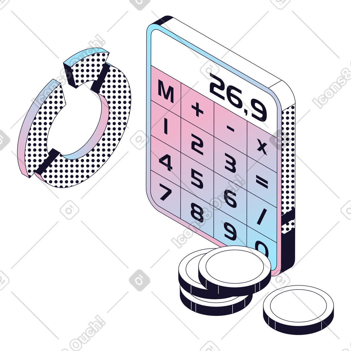 Calcolatrice finanziaria, monitoraggio delle spese, gestione del budget illustrazione in stile Node scarica in PNG, SVG