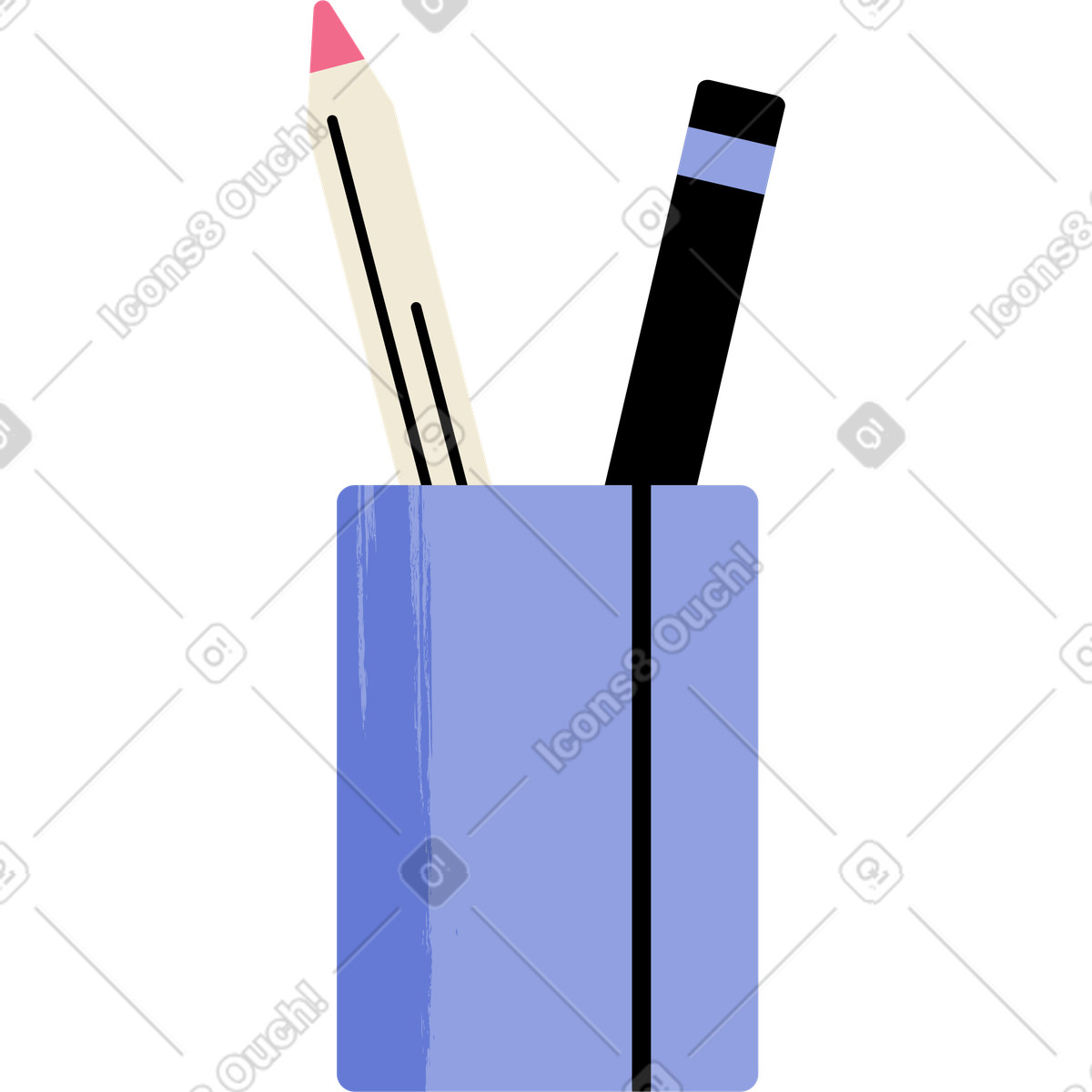 Illustration Purple cup with two pencils dans le style Juicy à télécharger aux formats PNG, SVG