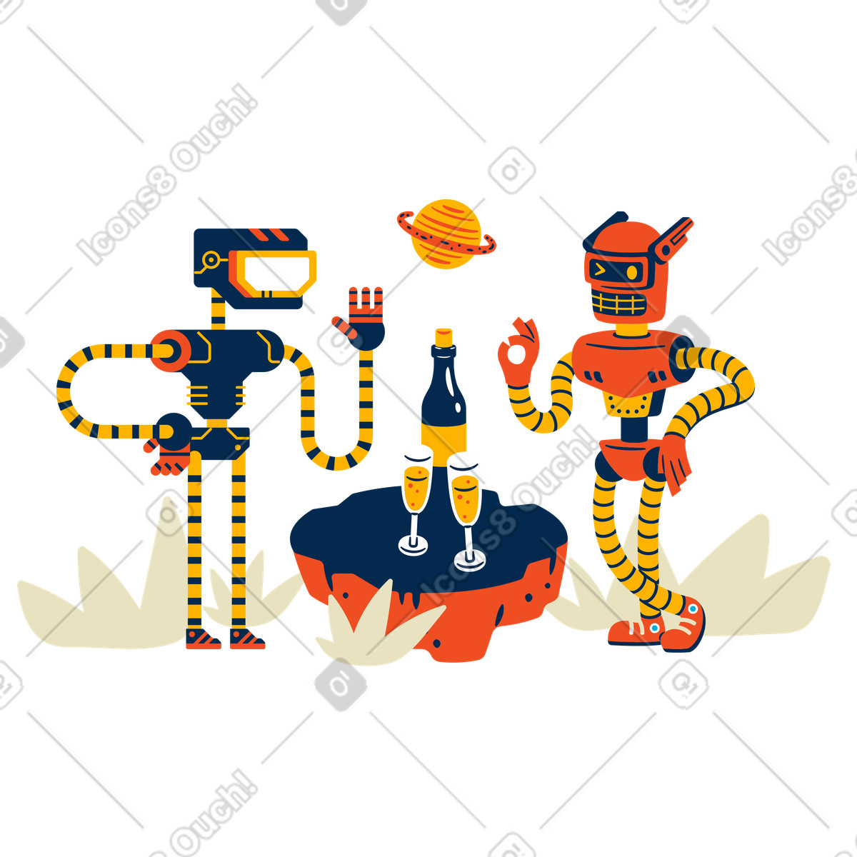 Robots on date illustration in PNG, SVG