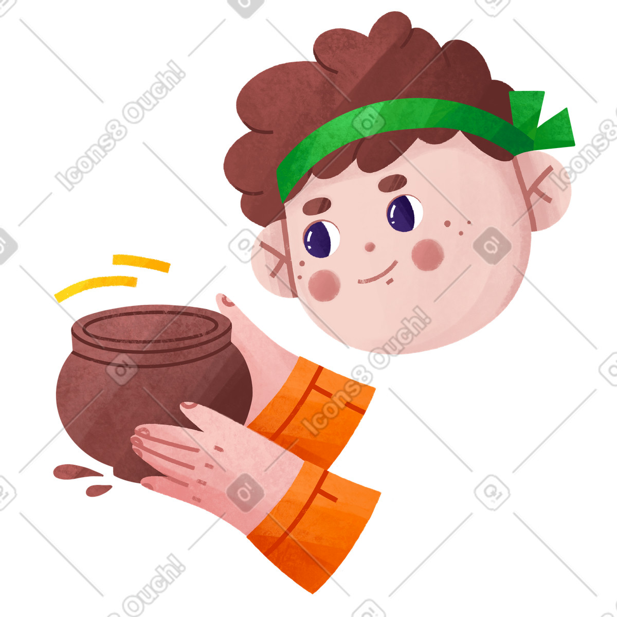 下载 Bonbon 风格的 男孩用头巾制作陶器 插画，支持 PNG、SVG 格式