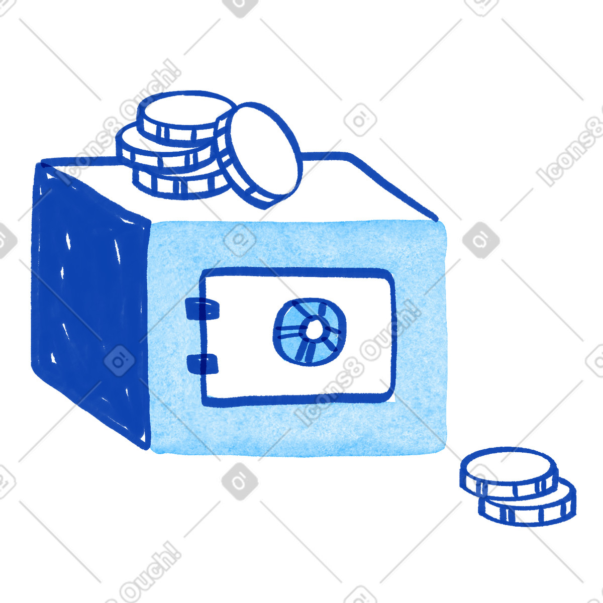 Ilustração de Safe box with coins symbolizing secure savings and wealth protection em no estilo Tint para baixar em PNG, SVG