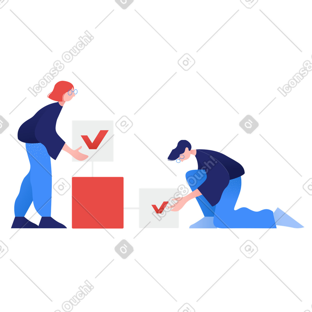 People building a blockchain illustration in PNG, SVG