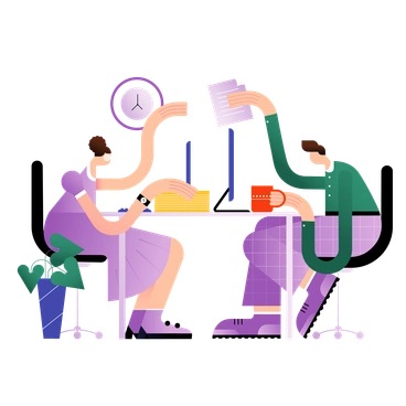 Two people collaborating at a table - Wavy style illustration