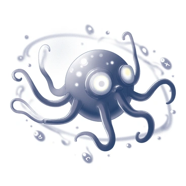 A large beholder hovers in mid-air, its spherical body covered in multiple facets. Each of its many eyestalks extends outward, with several eyes glowing brightly, illuminating the surrounding area. The main central eye is wide open, exuding an aura of power. Magical energy swirls around the beholder, forming intricate patterns in the air. These patterns consist of arcane symbols and glyphs, all appearing to shimmer with intensity as spells are being cast. The atmosphere is charged with a sense of mystique, creating an otherworldly presence.