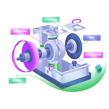 An exploded view of a car engine is displayed prominently, showing intricate details of the components. The image highlights the "wheel and axle assembly," with clear labels indicating each part. The assembly features the wheel, axle, bearings, and various mounting brackets arranged in a way that showcases their connections. The background is minimal, ensuring that the focus remains on the detailed components of the engine and assembly. Each label is placed strategically next to the corresponding part for easy identification.