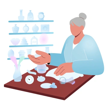 An elderly woman polishing a collection of cherished family heirlooms