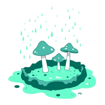 A gentle rain falling on a fairy ring, with droplets creating tiny ripples on its surface.