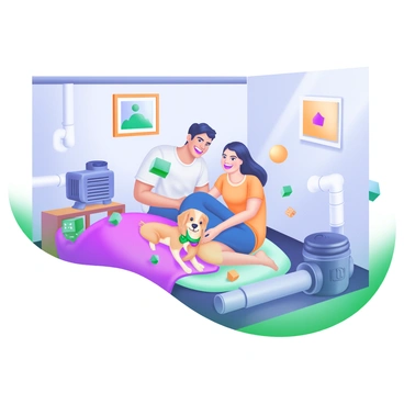 A happy family enjoying time in their dry basement thanks to a reliable sump pump.