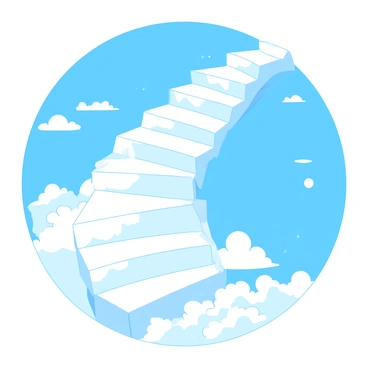 A grand, spiraling staircase made of clouds ascending into a bright, heavenly sky