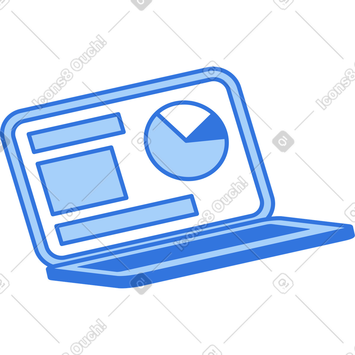 Ilustração de Laptop com texto e gráfico pizza em no estilo Sky para baixar em PNG, SVG