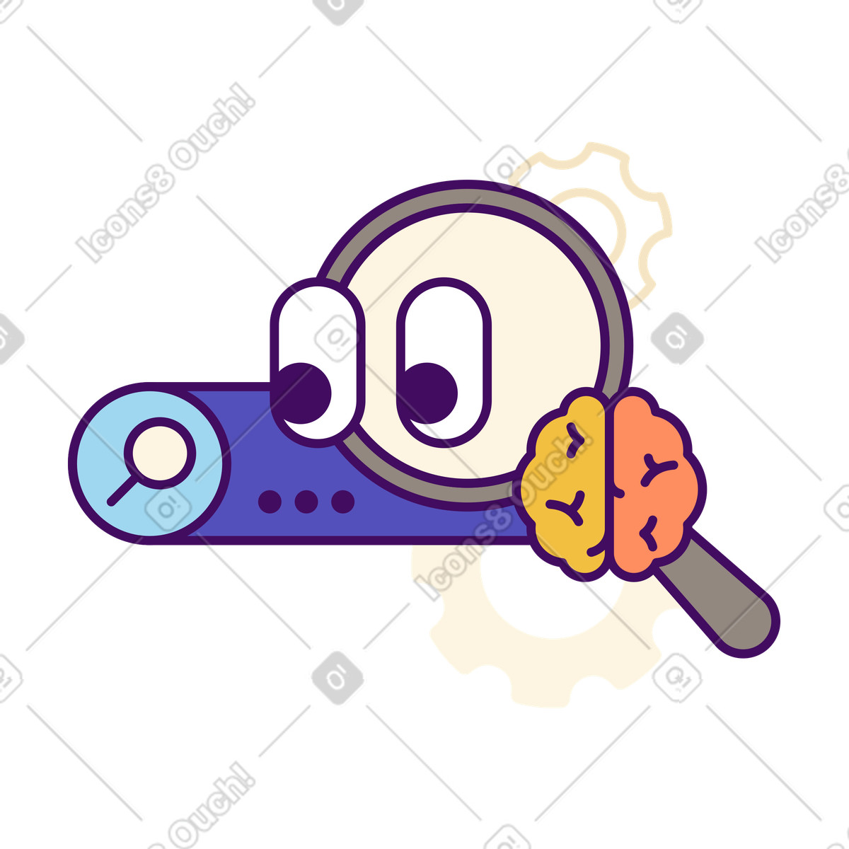 Search bar with magnifier and brain for web search animated illustration in GIF, Lottie (JSON), AE