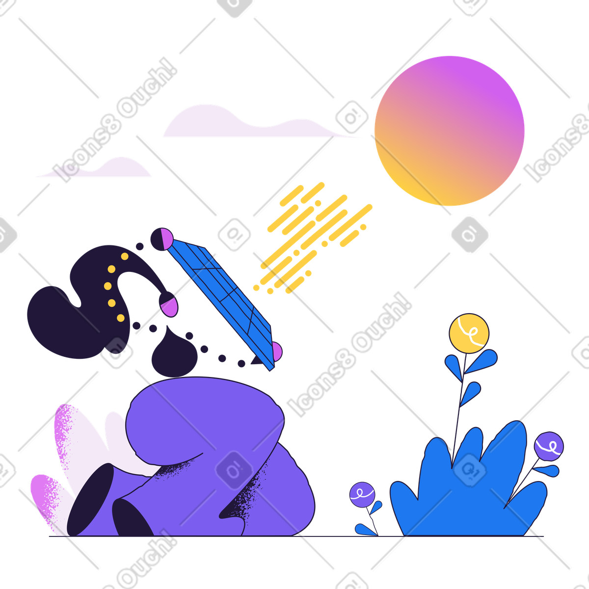 Solar panels charging energy illustration in Conifer style download in PNG, SVG