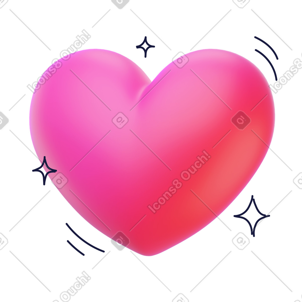 Cuore rosa con accenti scintillanti, amore e affetto, mi piace sui social media coinvolgimento illustrazione animata in stile 3D Surfaced scaricabile in GIF, Lottie (JSON), AE