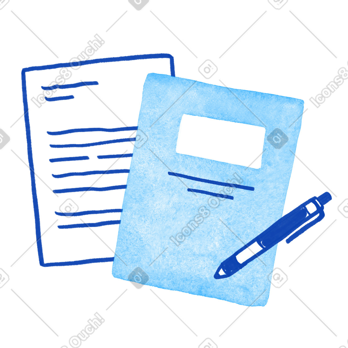 Tint スタイルの Notebook cover overlapping document sheet indicating organized office paperwork management のイラストをPNG、SVG形式でダウンロード