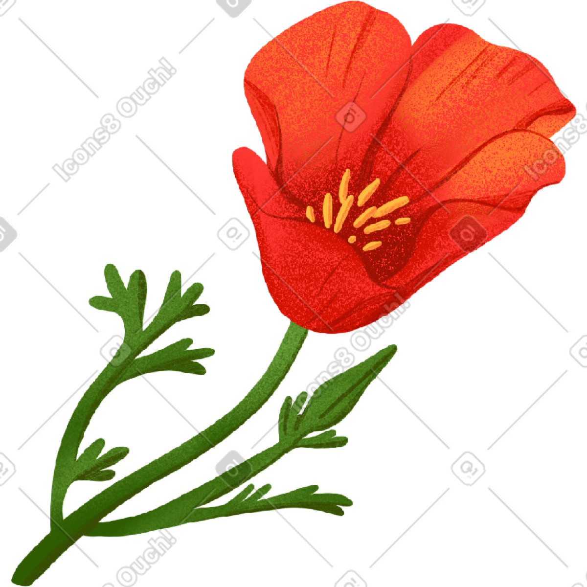 Red poppy on a green stem illustrazione in stile Floral scarica in PNG, SVG