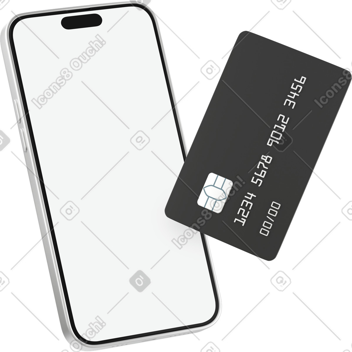 3D Business 스타일의 검은색 신용 카드가 있는 전화 일러스트레이션 PNG, SVG 다운로드