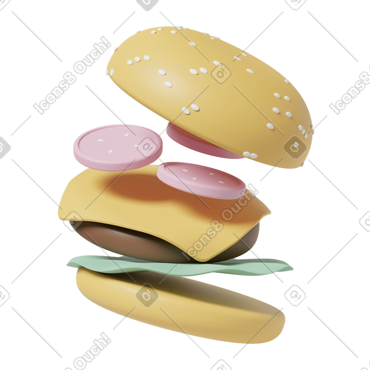 Burger float illustrazione in stile 3D Casual life scarica in PNG, SVG