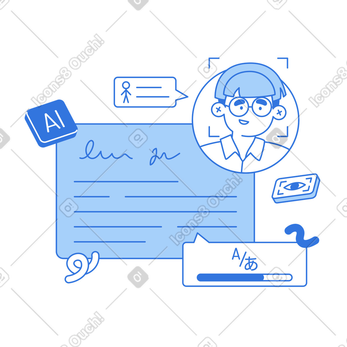AI powered text and face recognition, Automated data extraction identification illustration in Sky style download in PNG, SVG