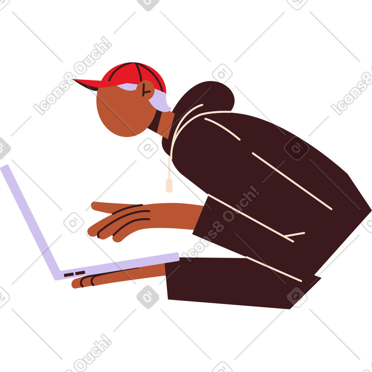 Guy in a cap holding laptop illustration Folks style download PNG, SVG