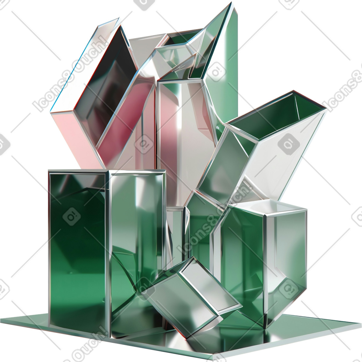 Abstrakte skulptur mit verschiedenen glasformen-Illustration im 3D Construction-Stil als Download in PNG, SVG