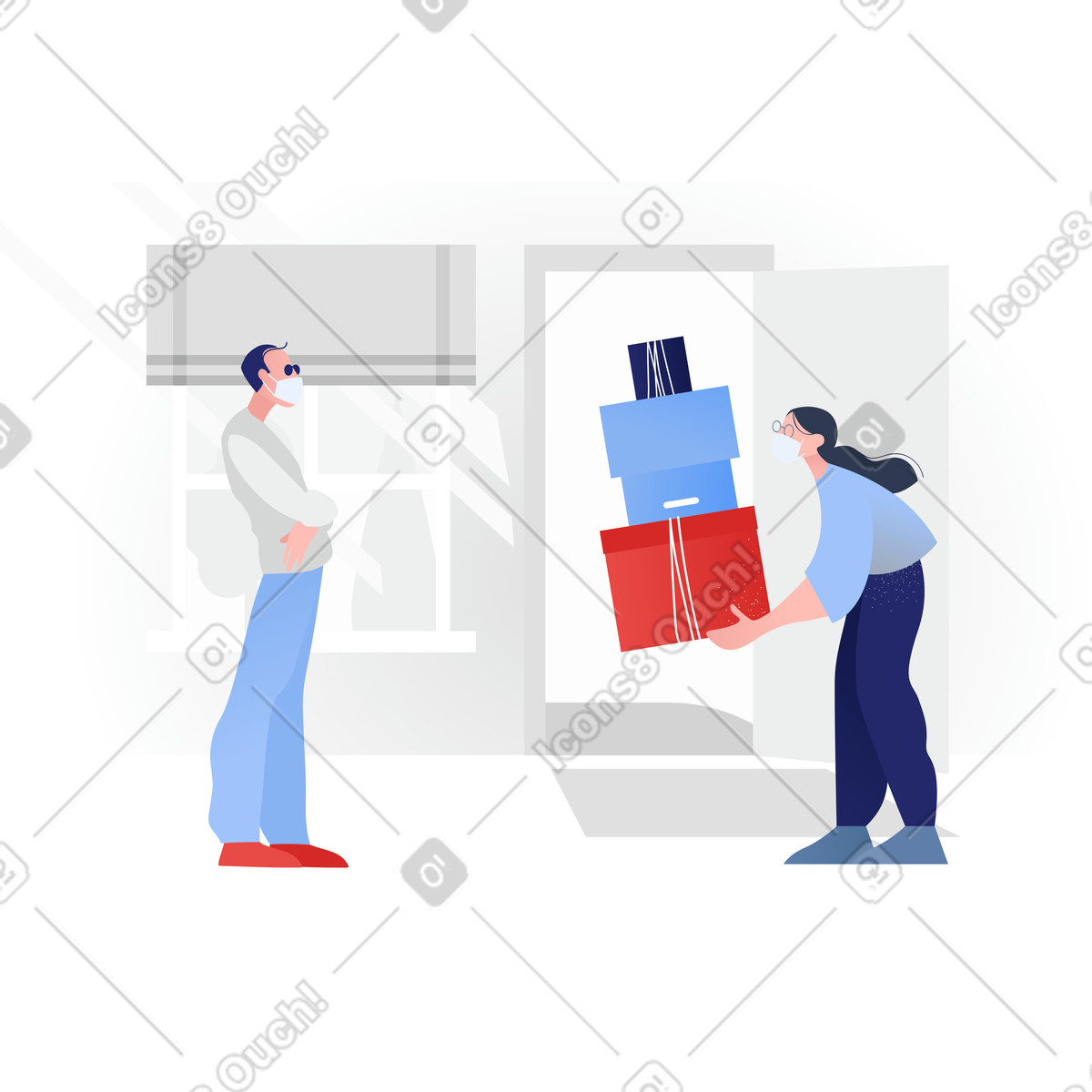 Handing over packages to the customer illustration in Clip style download in PNG, SVG