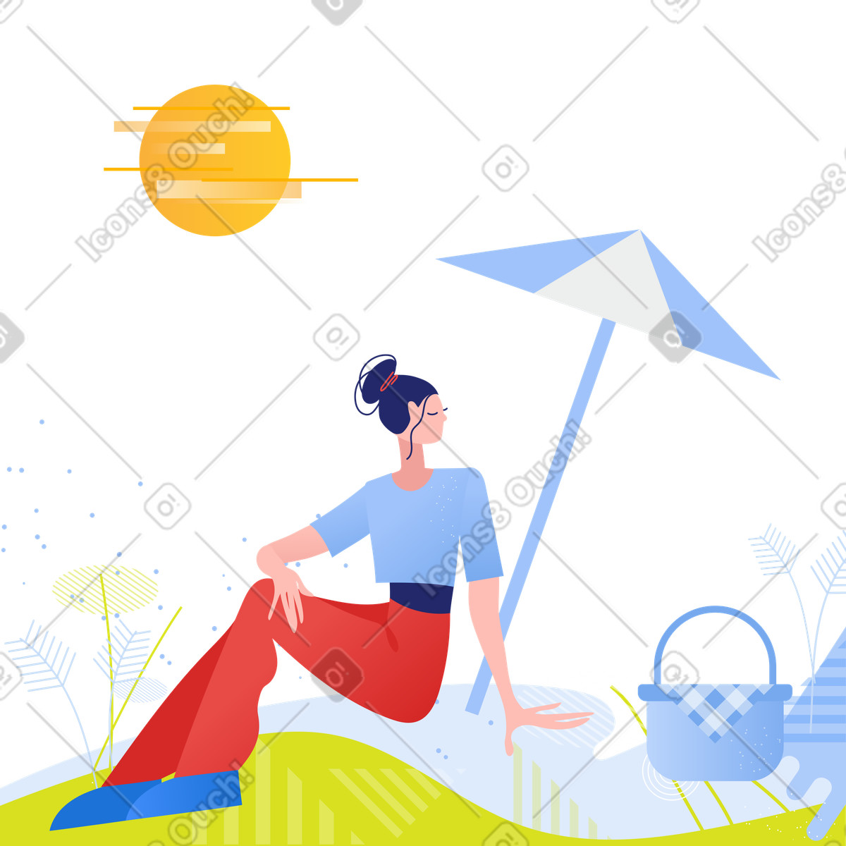 Illustration Femme sur un pique-nique dans le style Clip à télécharger aux formats PNG, SVG