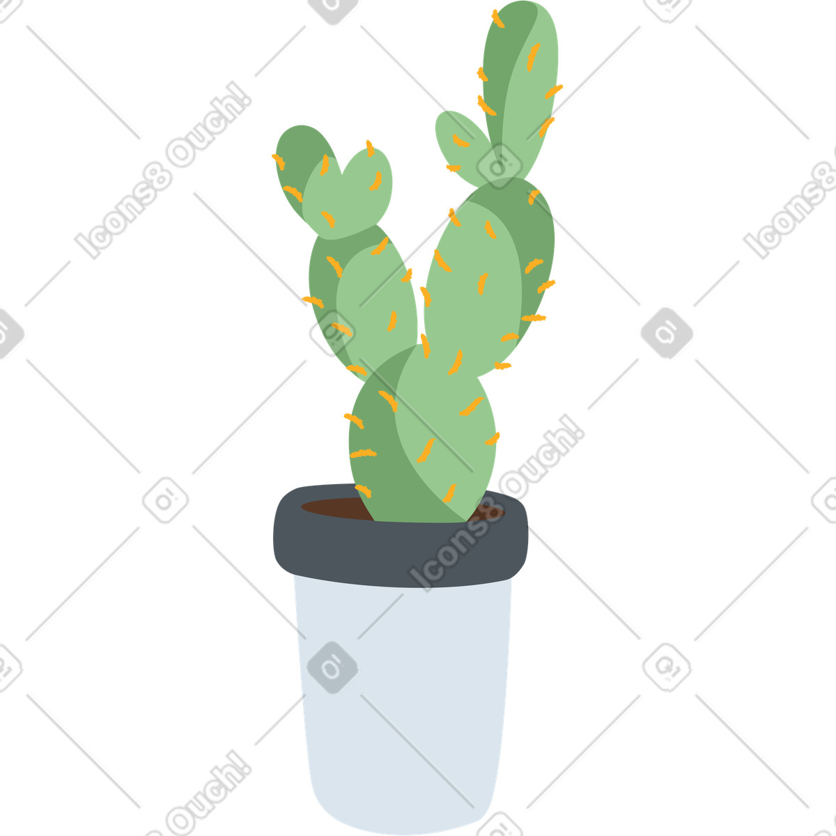 Green cactus in a pot illustration Lagom style download PNG, SVG