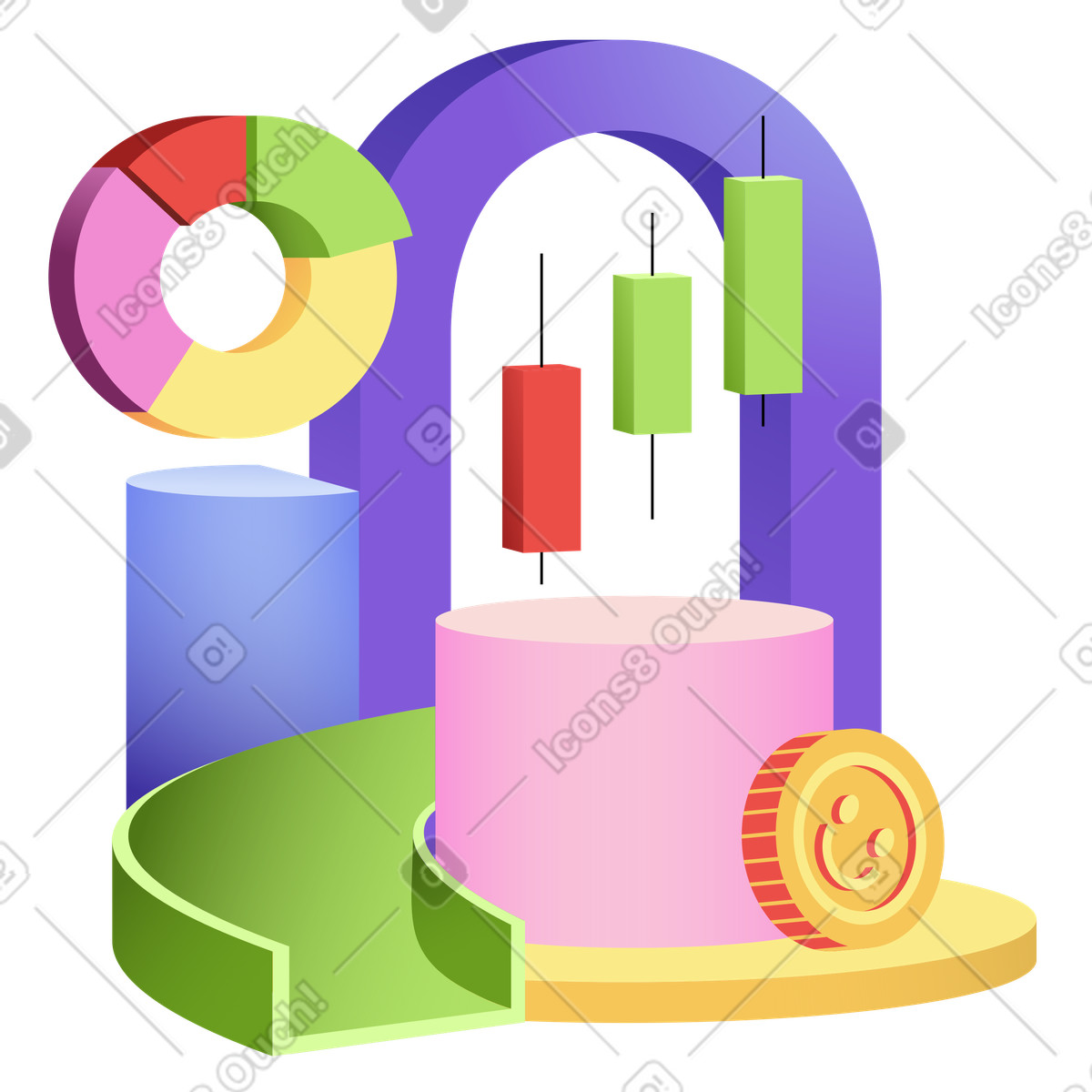 Levels 스타일의 재무 통계 또는 비즈니스 분석 일러스트레이션 PNG, SVG 다운로드