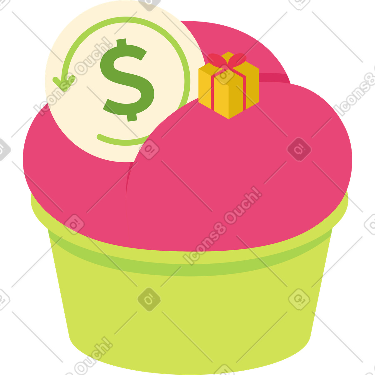 Cupcake with cashback and bonus decorations illustration in Catchy style download in PNG, SVG