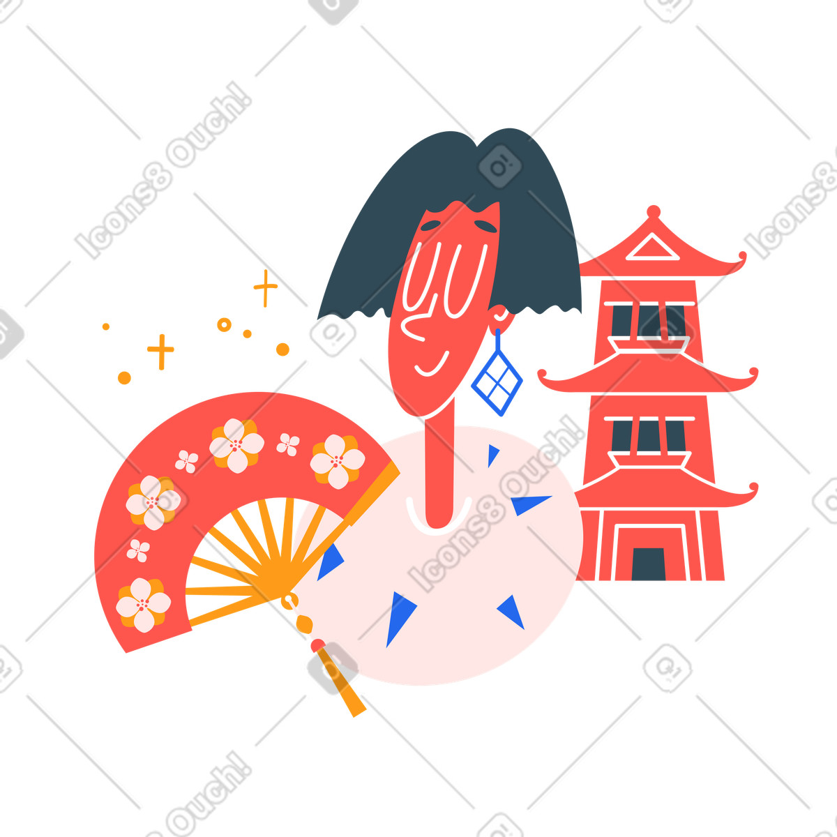 Illustration Femme chinoise avec un éventail dans le style Kingdom à télécharger aux formats PNG, SVG