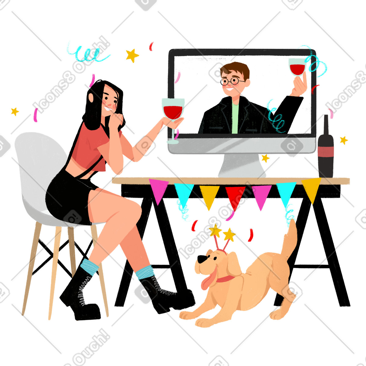 Ilustración Fiesta online en estilo Experimental a descargar en PNG y SVG