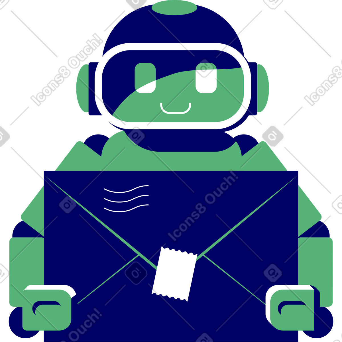 Green robot with a letter illustration in Lounge style download in PNG, SVG