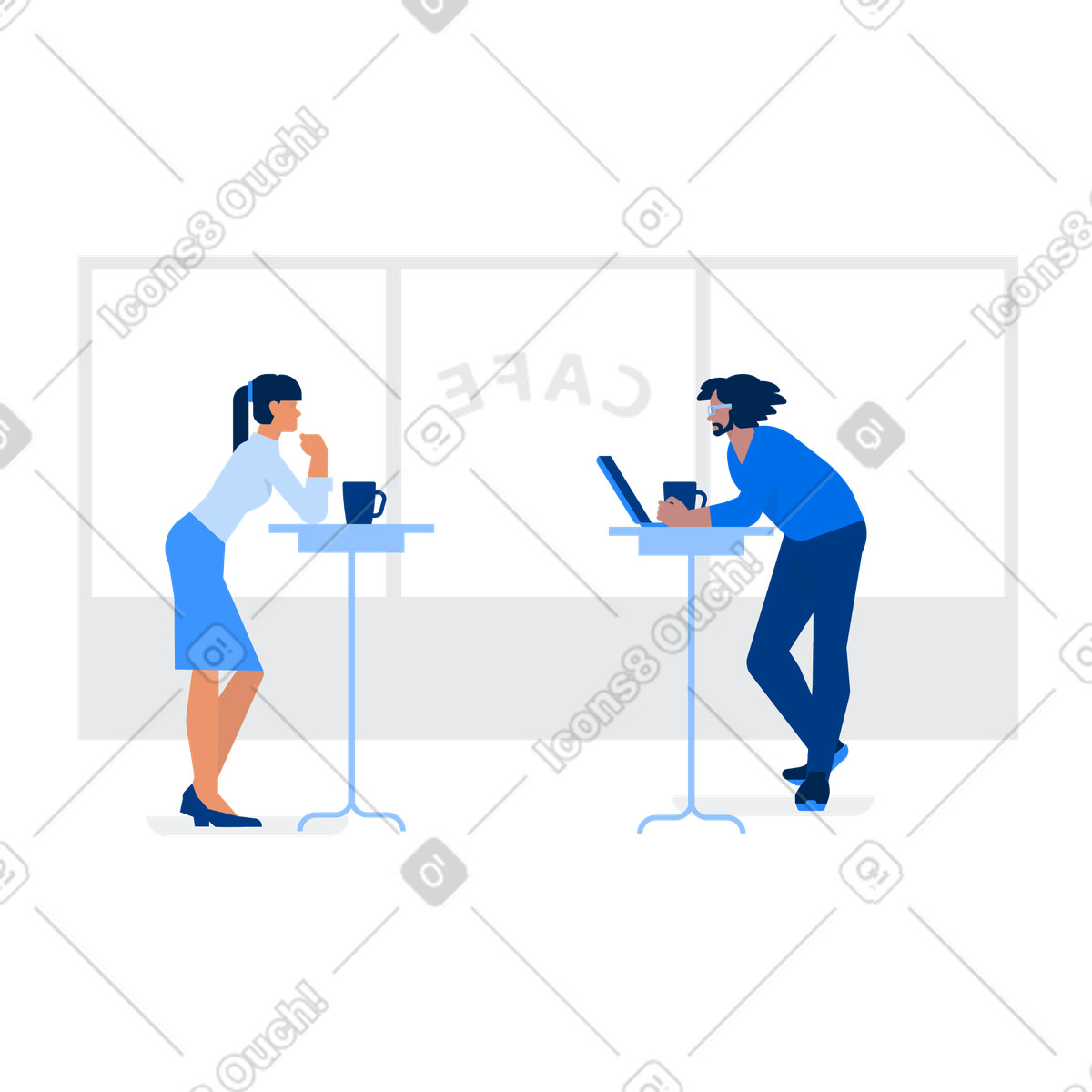 Colleagues chatting at high tables in cafe, Informal work break illustration Urban style download PNG, SVG