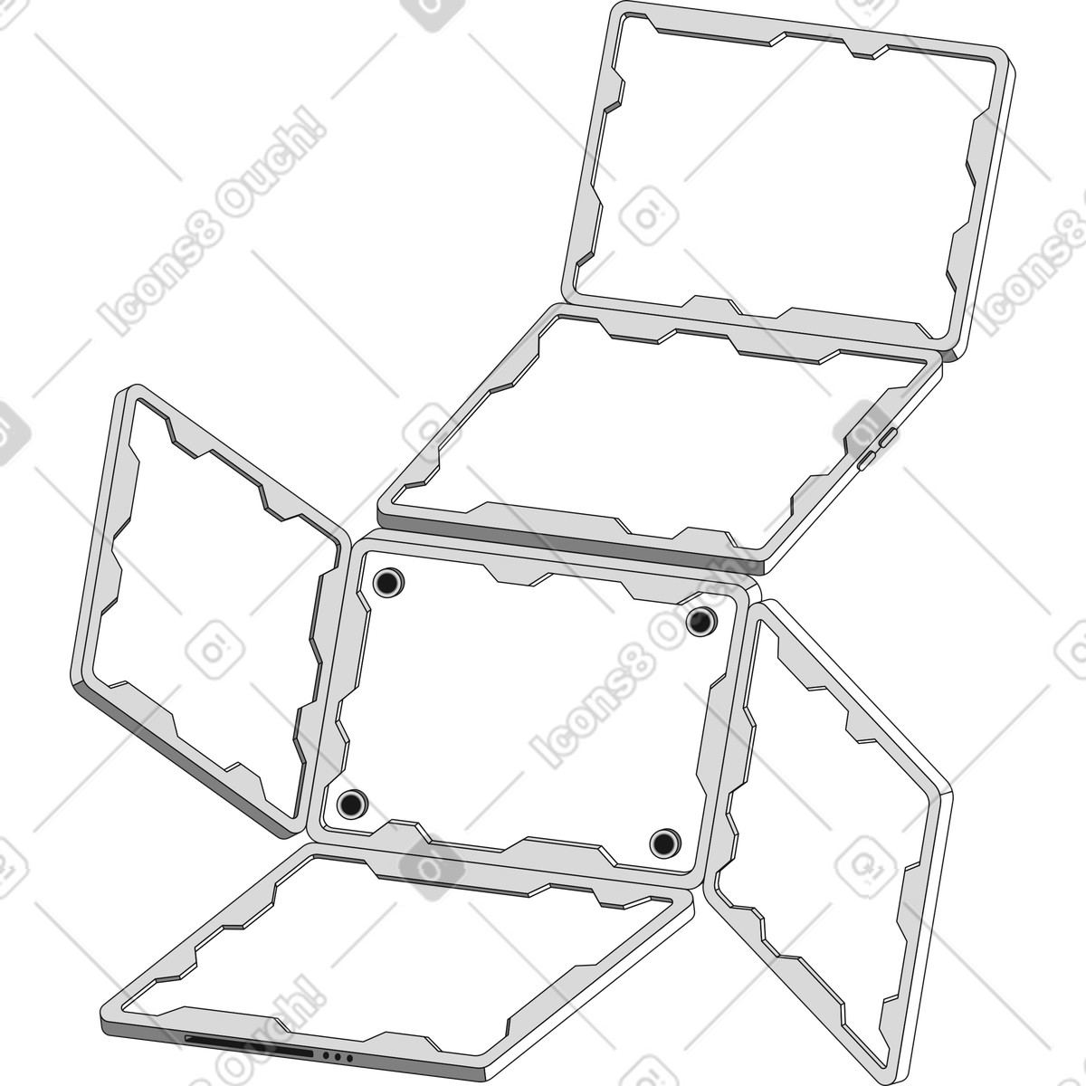 Digital workspace monitor devices illustration in Futuristic style download in PNG, SVG