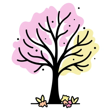 A tree showing the change from spring blossoms to autumn leaves