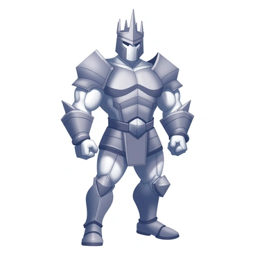 A warrior whose body is composed of large, colorful pixels in various shapes