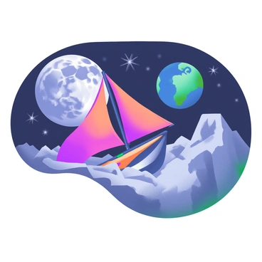 A whimsical scene of a small sailboat gliding across the moon's surface.