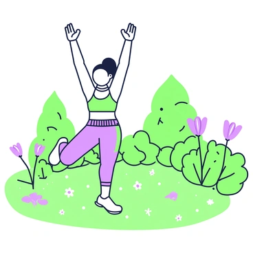 A person is performing burpees in a lush garden. The garden is filled with blooming flowers of various shapes and sizes, creating a vibrant and lively atmosphere. The individual, dressed in athletic wear, is mid-jump, with their arms extended upward. In the background, there are neatly trimmed bushes and a few small trees, adding to the greenery of the scene. The ground is covered with soft grass, and scattered flower petals can be seen around the area where the person is working out.