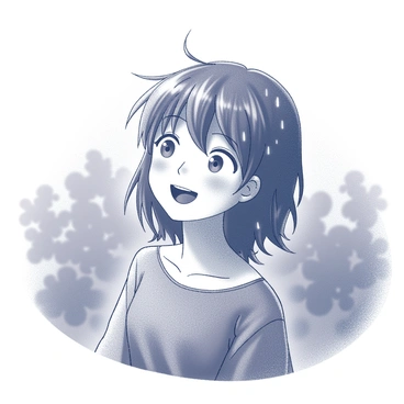 A person stands outdoors in the rain, surrounded by a backdrop of blurred greenery. The individual has medium-length hair that is frizzing up in various directions due to the humidity. Strands of hair are pointing outward and upward, creating a chaotic yet natural look. Droplets of rain are visibly resting on the hair, emphasizing the damp conditions. The person's expression reflects a mix of surprise and amusement as they navigate the rainy environment. A light mist can be seen in the air, adding to the overall atmosphere of the scene.