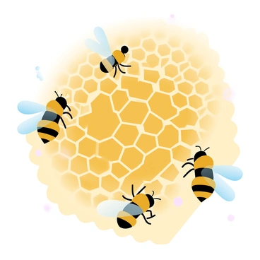 A close-up view of a bee colony working together inside their hive. Bees are busy constructing honeycomb cells with hexagonal shapes, displaying shades of yellow and gold. Some bees are gathering nectar, while others are diligently shaping the wax. The background features a structured arrangement of honeycomb, highlighting the texture and intricate patterns. A soft glow illuminates the interior of the hive, creating a warm atmosphere as the bees collaborate in harmony.