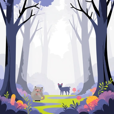 A dense fog rolling through a mystical forest, with shadows of mystical creatures barely visible.