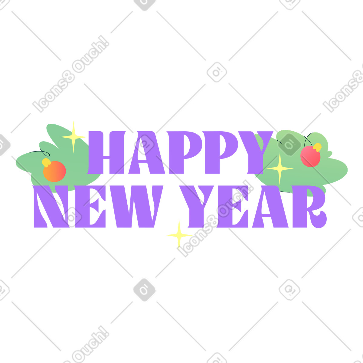 Winter New Year celebration with pine branches, Seasonal greeting illustration in Florid style download in PNG, SVG
