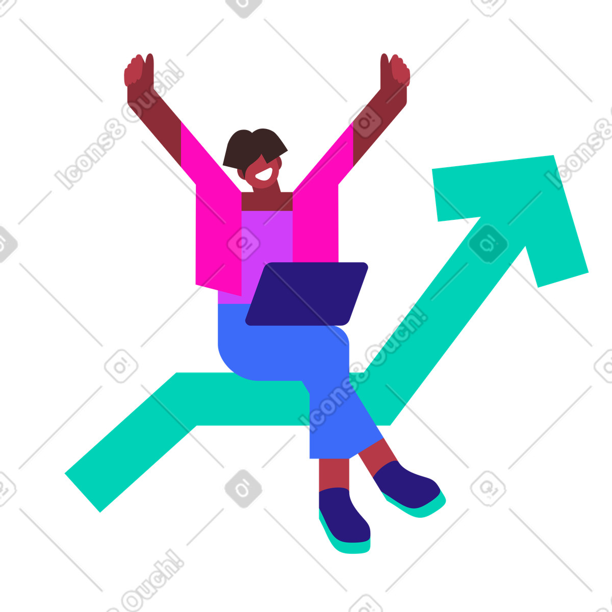 Ilustración Mujer celebrando una startup exitosa en estilo Basic a descargar en PNG y SVG